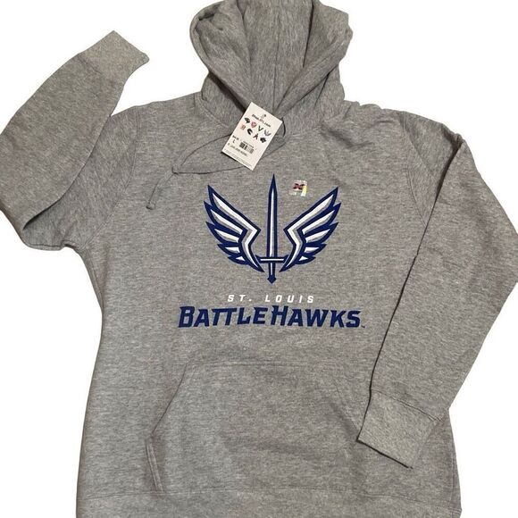 NWT XFL UFL St Louis Battlehawks Logo Ladies Gray Pullover Hoodie Ladies Large - Picture 2 of 11
